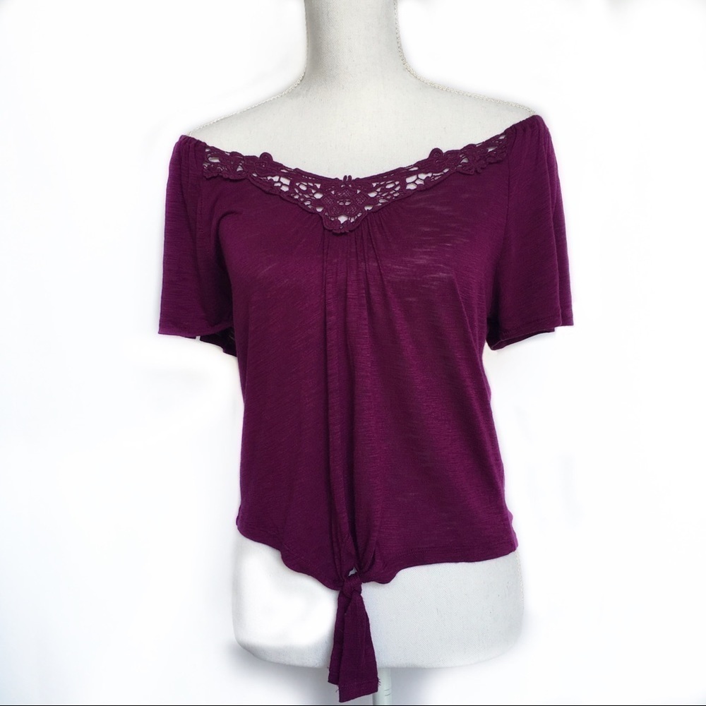Aeropostale Off Shoulder  Lace Tie Up Tee Petite